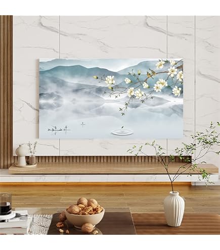 Housse De Protection Pour TV 76-85 Pouces - Style Chinois Imprimé, Tissu Polyester, Dos Semi-ouvert - Anti-poussière, Décoration élégante