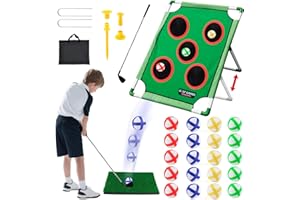 JUSIMI Golf Game Play Set with Chipping and Golf Pong, Putter, 20 Sticky Practice Balls, Putting Mat and Carry Bag for Indoor Outdoor Garden Golf Practice, Kids Golf Set and Yard Games