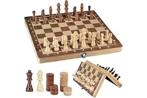 SUNSHINE SMILE Jeu d'échecs magnétique, 39 cm, en bois de qualité supérieure, 3 en 1, pliable, pour les activités de fête et familiales, les échecs de voyage, le backgammon