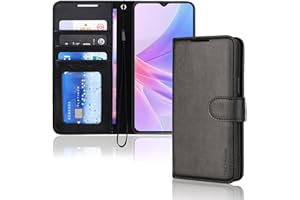 TECHGEAR Funda tipo cartera de cuero para Oppo A78 5G, funda protectora con tapa y tarjetero, soporte y correa de muñeca, piel sintética negra con cierre magnético