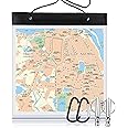 SANNIX Waterproof Map Case Transparent Map Cover with Clear Window and Neck Strap PVC Camping Map Case for Hiking (31x28cm) with Carabiner and Whistle