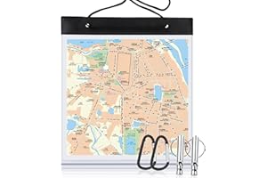 SANNIX Waterproof Map Case Transparent Map Cover with Clear Window and Neck Strap PVC Camping Map Case for Hiking (31x28cm) with Carabiner and Whistle