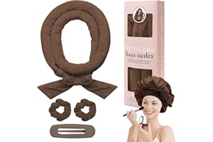 QINYOULHAUSE Ferro Arricciacapelli Senza Calore Bigodino Lungo per Boccoli con Cappuccio Arricciacapelli Senza Calore per Onde Naturali per Donne con Capelli Medi Lunghi (Marrone)