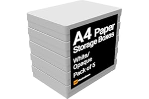 WestonBoxes A4 Opaque and Impact Resistant Craft Storage Boxes with Lids for Art Supplies, Paper and Card - 3.6 litre volume (Opaque White/Pack of 5)