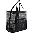 Ogetok Mesh Beach Bag, Extra Large Mesh Beach Tote Bag, Lightweight Oversized Pool Bags with 8 Pockets for Women and Men, Foldable Vacation Trip Essentials Beach Accessories