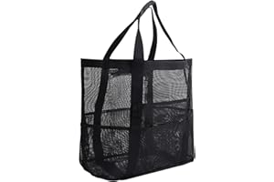Ogetok Mesh Beach Bag, Extra Large Mesh Beach Tote Bag, Lightweight Oversized Pool Bags with 8 Pockets for Women and Men, Foldable Vacation Trip Essentials Beach Accessories