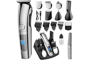 WOOBROO Beard Trimmer Men, 16-in-1 Professional Hair Clippers & Trimmer with Self-Sharpening Blades, IPX7 Waterproof, Electric Grooming Kit with Large LED Display, Suitable for Families and Barber