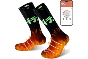 BUBBACARE Chaussettes Chauffantes, 4 Modes Temp Chaussette Chauffante Femme Homme, Rechargeables Électriques Chaufferette Pieds avec Contrôle APP pour Activités de Plein Air en Hiver/Randonnée/Camping/Ski