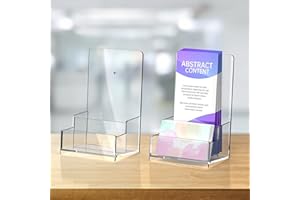 NiOffice 2er-Set Transparent Acryl-Prospektständer mit Visitenkartenfach, 10,5 cm Flyerständer/Prospekthalter zur Wandmontage oder als Tischaufsteller für Flyer, Broschüren, Menükarten und Magazine