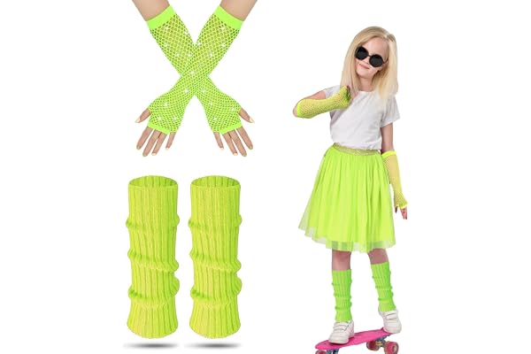 AffeGifts Fluo jambiere för barn, fluorescerande leggings med vantar för barn, fluo, daeter, barn, fluo, år, 80 jambiere fluorescerande flicka ambierer, kritor, dam, fluo, flicka, fantasi, klänning