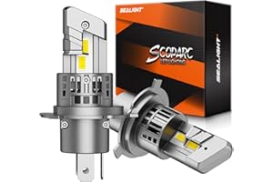 SEALIGHT H4 LED, 9003/HB2 Latest Car Vehicle Headlight, 22000LM 6500K Bright White Light 600% Brightness, 1:1 Design H4 Halogen Replacement, Plug-n-Play, Pack of 2