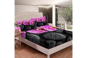 Homemissing Zen Stones Meditation Zen Spiritual Floral Bedding Sheet for Kids Boys Girls Tranquil Nature Artwork Fitted Sheet 2Pcs Single Size