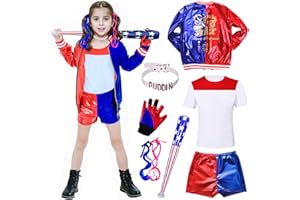 HVIERO Costume Enfant 4-12 ans avec Veste T-shirt Short Gant Batte Baseball Perruque Cosplay Deguisement Fille pour Carnaval Halloween Cosplay Costume