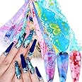 Colorful Marble Nail Foil Transfer Stickers - 10 Sheets Marble Nail Art Supplies - Holographic Flowing Starry Sky Design Decals Wraps Charms for Women Girls