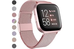 Funbiz Compatible with Fitbit Versa Strap/Fitbit Versa 2 Strap, Metal Stainless Steel Replacement Bands with Unique Lock Compatible with Fitbit Versa/Versa 2/Versa Lite, Small, Pink Gold