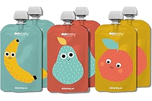 DIDOBABY (Pack 6) Sacchetti Riutilizzabili Alimenti Bambini - FASE 1 - Dimensioni Perfette Principianti - Meno Spreco Cibo - Perfetti da Usare IN VIAGGIO o a Casa - Doppia Chiusura a Prova di Perdite
