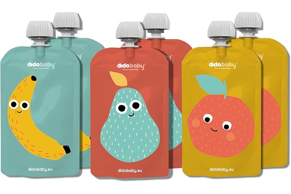 Gourdes Réutilisables Bébé (Lot de 6) – Gourde Compote Rechargeable pour Purée, Yaourt & Fruits, Sans BPA, Anti-Fuite, Lave-vaisselle & Congélateur – Didobaby