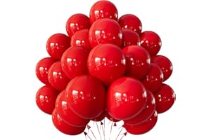 Adeyoo Red Balloons - 50 Pcs Christmas Balloons 12 Inch Red Latex Balloon with Ribbons, Strong Thicken Party Balloon for Anniversary Christmas Birthday Wedding Engagement Party Decorations