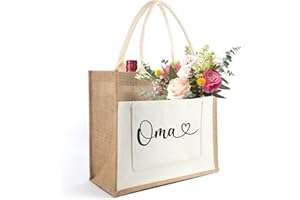 TARKLANDA Oma Jutetasche personalisiert, Jute Einkaufstasche Damen, Jute Shopper Bag mit Herz, Jutebeutel als Geburtstagsgeschenk für Großmutter, Geschenk für Oma zum Geburtstag, Muttertag, Weihnachten