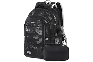 FRONET Sac a Dos Scolaire, Sacs à Dos Homme pour Ordinateur PC Portable 17 Pouces, Cartable Garçons College Ado Grande, Sets de Sacs Scolaires pour d'école Voyage Loisir Travail Affaire Enfant 10-23 Ans