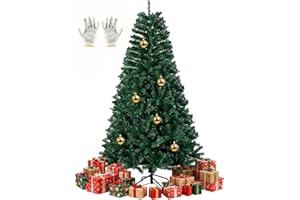 ONALIX Sapin de Noël Artificiel 180 cm avec 800 Branches Denses, Arbre de Noël Réaliste et Stable avec Pied en Métal, Gants et 6 Boules Dorées – Sapin Artificiel 180 Facile à Monter pour Décoration Festive
