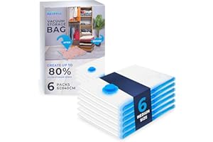 NIFTII Vacuum Storage Bags 6 Pack, 60x40cm - Space Saver for Clothes, 80% More Storage with Airtight, Waterproof, Double-Zip Seal, Durable Packing Bags for Duvets, Bedding & Travel