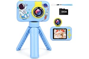 GUKKK Macchina Fotografica Bambini, 2.4 Pollici Fotocamera Digitale Bambini 180 °Flip Len, 1080P Fotografica Bambini Video Camera con Scheda 32 GB, Regalo di Natale per Ragazzi Ragazze 3-12 Anni (Blu)