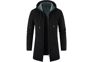 KUDORO Cardigan Gilet Homme Long à Capuche Zippé,Veste en Maille Homme Hoodie Épais et Décontractée Polaire Chandail Homme Sweats à Capuche Homme