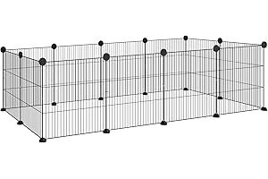 PawHut Recinto per Animali di Piccola Taglia Modulabile con Pannelli e Accessori, Gabbia per Ricci da Interno in Metallo, per Porcellini d'India e Ricci, 140x70x35 cm, Nero