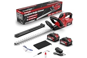 SundpeyPRO Akku Heckenschere 21V - Bürstenlos Elektrische Heckenschere mit 2 x 4,0Ah Akkus und Ladegerät, 52cm Schnittlänge, 15,5mm Zahnabstand, 600W Heckenschneider für Garten, Sträucher, Hohe Hecken