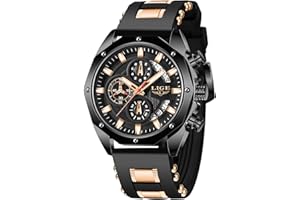 LIGE Montre Homme 3ATM Etanche Vintage Montres pour Hommes Chronographe À Quartz Analogique Étanche Bracelet Silicone Lumineux Date Affaires Élégant Quotidien Waterproof Watches for Men