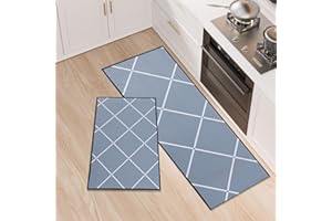LY4U Kitchen Rug Set of 2, Washable Kitchen Floor Mats, Non-slip Runner, Absorbent Floor Mat for Entryway and Home Decoration Office, 43x75+43x120cm, Grey