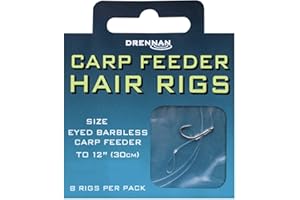 Drennan Carp Feeder Hair Rigs Size 16 Eyed Barbless 12" 5lb Qty 8