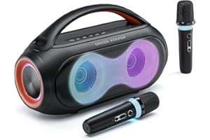 GREEN KEEPER Przenośne Urządzenie Bluetooth Do Karaoke Z 2 Bezprzewodowymi Mikrofonami, Głośnik Imprezowy Z Diodami LED, TF、AUX I USB. Odpowiednie Dla Dorosłych I Dzieci, Idealny Prezent Dla Chłopców I Dziewczynek