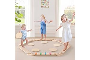 BBTEQEKN Schwebebalken mit farbigen Hindernissteinen für Kleinkinder, Montessori Balance Board für Koordination, Gymnastik Hindernisbahn Spielzeug für Mädchen Jungen