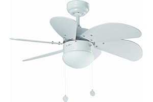 FARO BARCELONA 33180 - PALAO Ventilador de techo con luz 6 palas de madera MDF, Diámetro 760mm, Accionado por cadena