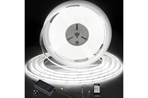 SIRYYUI COB LED Strip Lights 10m,6000K Daylight White Dimmable LED Strip,3840 LEDs Super Bright DC24V Dotless LED Light Strip,CRI90+ with RF Remote and UKCA Power Supply for DIY Home Decoration