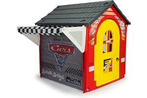 INJUSA - Maison de Jouet Garage Cars Lightning McQueen Rouge avec Licence Officielle de Disney-Pixar Auvent et Volet Roulant 2 Portes d'Accès et 1 Fenêtre Recommandé pour Enfants de +3 Ans