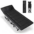 ATORPOK SHOP Camp Beds for Adults with Cushion and Pillow, Comfortable Travel Camping Cot for Sleeping, Portable Tent cot with Carry Bag Supports 450 lbs (Black)