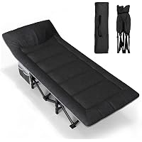 Lit De Camping Pliable Pour Adulte - Support 200 Kg - Inclinable Avec Coussin - Pieds Acier - Pour Jardin Ou Extérieur