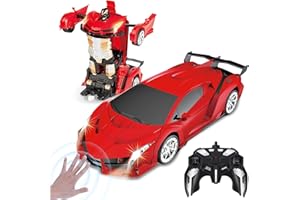 Yellcetoy Transform Juguete Coche Teledirigido, Coche Robot con el Gesto de la Mano Sening Luz Intermitente Música y Efecto de Sonido, 2,4G RC Car con Baterías para Niños 3 4 5 6 7 8 9 10 Años Rojo