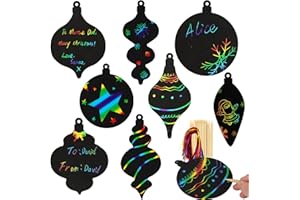 BETESSIN Kits de 24 Scratch Art Noël Carte à Gratter Boules de Noël pour Enfant Papier à Gratter Dessin à Gratter avec Bâtons et Rubans Étiquettes Cadeaux Bricolage Décoration Sapin de Noël