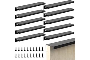JiangLin Pack of 10 Black Furniture Handles, 200 mm Concealed Cabinet Handles, Kitchen Handles with Screws, Door Handle, Drawer Handles, Invisible for Wardrobe