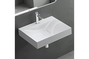 Mai & Mai Lavabo Suspendu Blanc 60x48x10cm Vasque à Poser Rectangulaire avec Perçage pour Robinet et Cache Bonde Col810-600