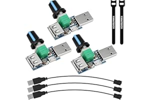 YIMATEECO USB Fan Speed Controller Regulator, 3 Pack USB Fan Controller Stepless Speed Governor Air Volume Control With Switch, U-SB to 4pin CPU F-an Adapter Cable (3Set, DC 4-12V bis 2.5-7.5V, 5W)