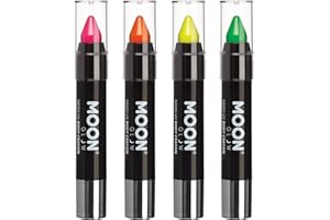 Moon Glow Neon UV Face Paint Stick / Body Crayon trucco per viso e corpo - Si illumina brillantemente sotto l'illuminazione UV, 4 pezzi