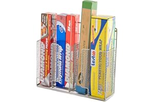 EZOWare Wrap Organiser, Wall and Cabinet Door Rack Mount, Kitchen Countertop Cupboard Holder for Food Storage Bags, Aluminum Foil, Wax Paper, Plastic Wrap - Metal Silver