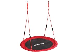 Relaxdays runt hängande bo gunga med vadderade handtag, justerbar, utomhus, 120 cm diameter, röd, stöder upp till 100 kg