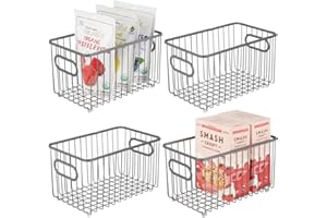 mDesign Juego de 4 cestos de alambre de metal – Versátil cesta de metal multiusos para cocina o despensa – Organizadores de cocina compactos y universales con asas – gris