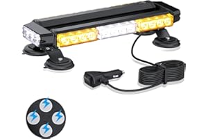 eSynic Magnetic Flashing Beacon Lights 15.6'' 30 LEDs Strobe Flashing Light Bar Waterproof White Amber Roof Top LED Emergency Warning Light 12/24V with 7 Flash Modes for Vehicles Car Truck etc